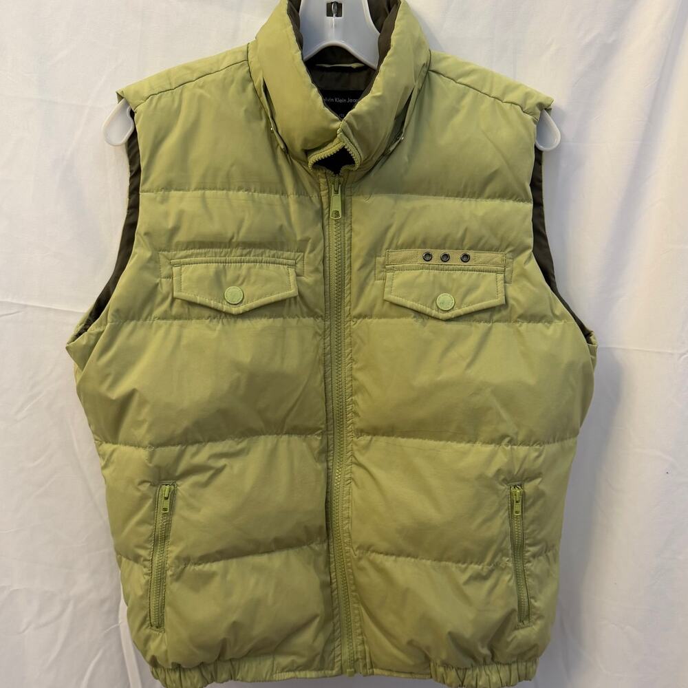 Calvin Klein Girl's Puffer Vest Olive Green Quilted Zip‎ Front Size XL